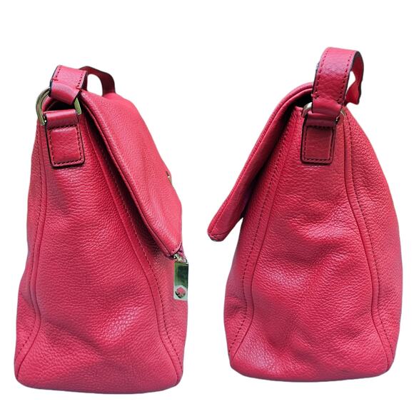 Foldover Flap Bag Kate Spade Highland Place Maria Purse Red Pebbled Leather Gold - Picture 2 of 13